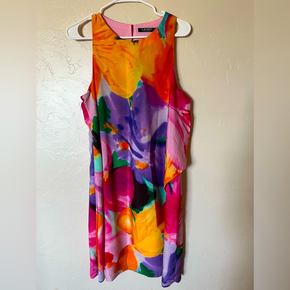 Ralph Lauren Bright Multicolor Floral Asymmetrical Shift Dress